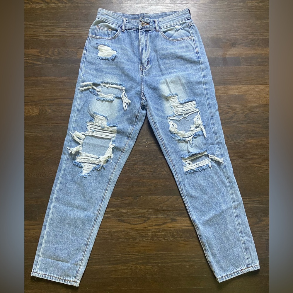 MakeMeChic Women’s High Waist Straight Leg Ripped Jeans